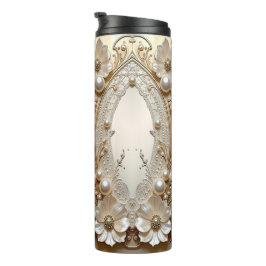 Moderne weiße Blumen Perlen Thermotumbler Thermosbecher