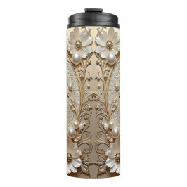 Moderne weiße Blumen Perlen Thermotumbler Thermosbecher