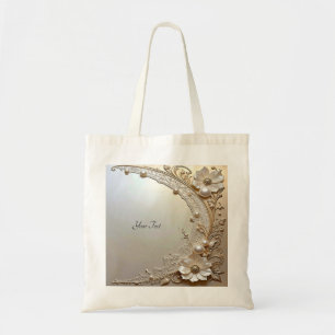 Moderne weiße Blumen Perlen Tote Bag Tragetasche