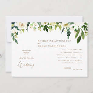 Moderne weiße Blumen- und Gold-Hochzeitseinladung Einladung