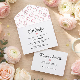 Moderne Weiße Blush Oh Baby Girl Babyparty All In One Einladung