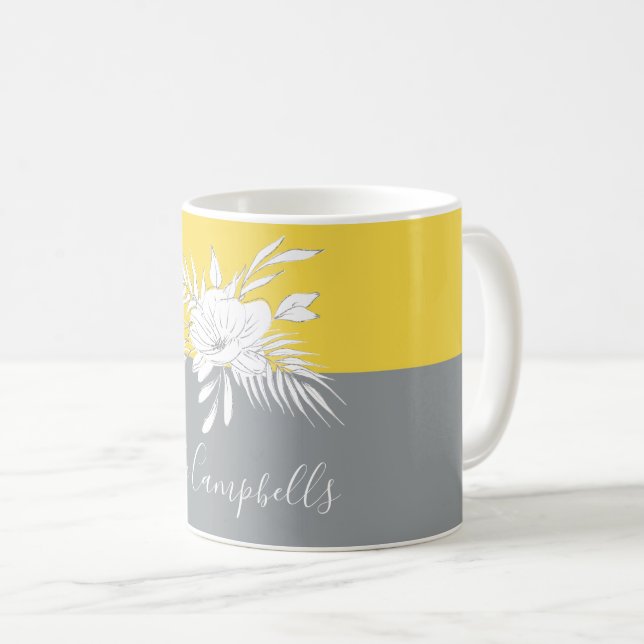 Moderne weiße Blüte Personalisiert in Colorblock Kaffeetasse (VorderseiteRechts)