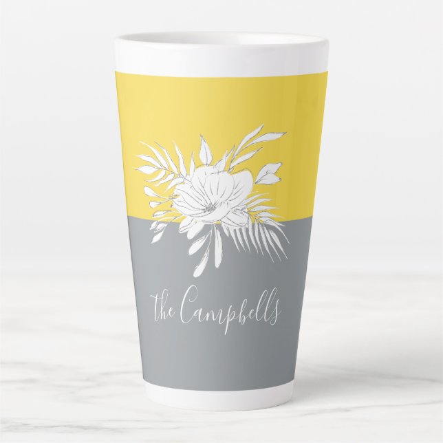 Moderne weiße Blüte Personalisiert in Colorblock Milchtasse (Vorderseite)
