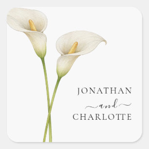 Moderne Weiße Calla-Lilie Blumenhochzeit Quadratischer Aufkleber