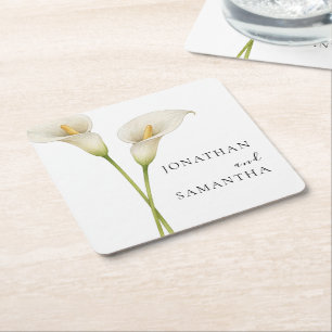 Moderne weiße Calla-Lilie Blumenhochzeit Rechteckiger Pappuntersetzer