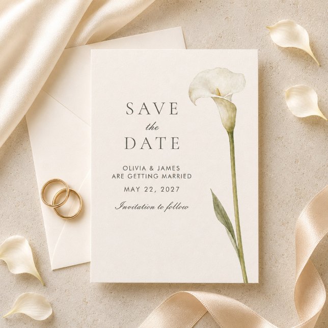 Moderne weiße Calla-Lilie Minimalistische Hochzeit Save The Date (Modern White Calla Lily Minimalist Wedding Save The Date)