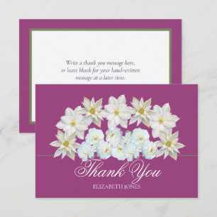 Moderne weiße Clematis-Rosen-Braut-Dusch-Dankeschö Dankeskarte