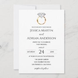 Moderne weiße Diamantring-Hochzeit Einladung