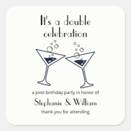 Moderne weiße Doppelfeier Geburtstag Quadratischer Aufkleber