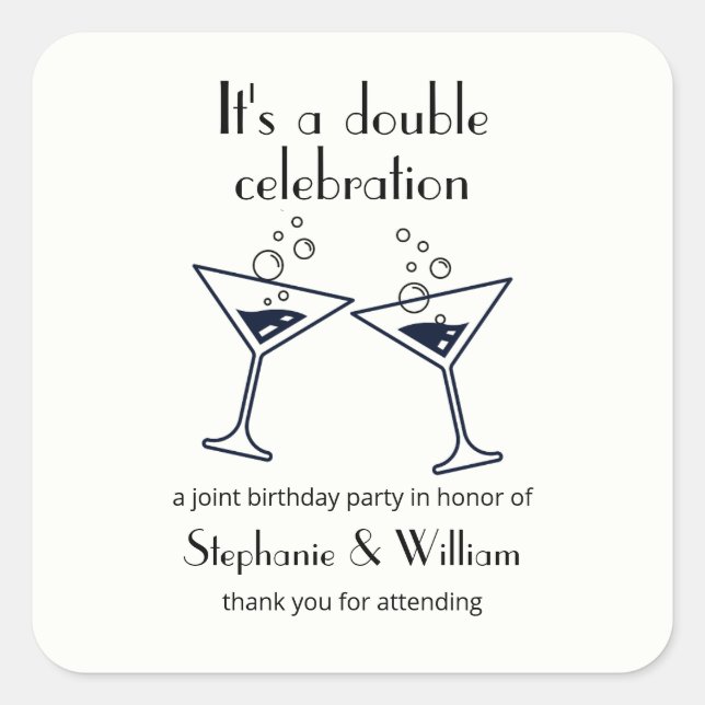 Moderne weiße Doppelfeier Geburtstag Quadratischer Aufkleber (Vorderseite)