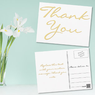 Moderne Weiße Elegante Faux-Gold-Schrift Danke Postkarte