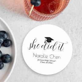 Moderne, weiße Elegante Schriftart Abschluss Runder Pappuntersetzer