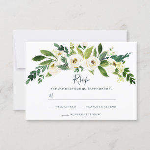 Moderne weiße florale Gartenhochzeit RSVP Karte