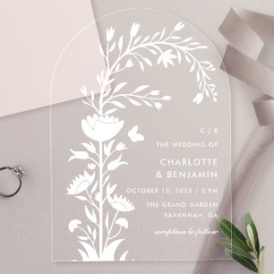 Moderne Weiße Florale Schmetterlings-Hochzeit Acryleinladungen