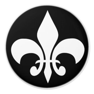 Moderne weiße französische Lily Fleur-de-lis auf S Keramikknauf