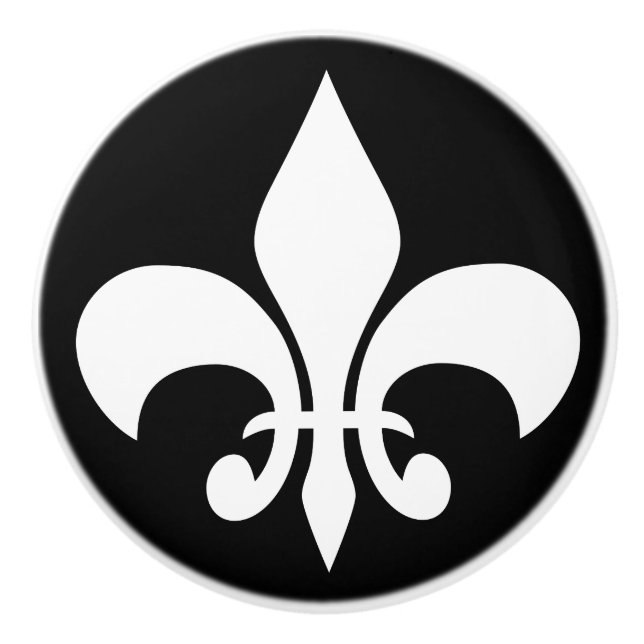 Moderne weiße französische Lily Fleur-de-lis auf S Keramikknauf (Vorderseite)