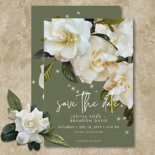 Moderne weiße Gärten auf Sage Sparkle Wedding Save The Date