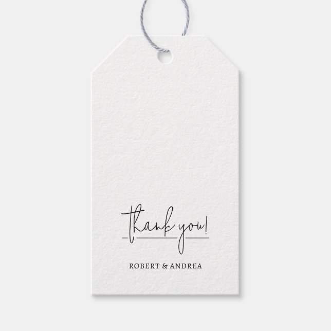 Moderne weiße Gastgeschenk Hochzeit Geschenkanhänger (Vorderseite)