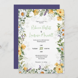 Moderne weiße gelbe Blumen Einladung zur Hochzeit