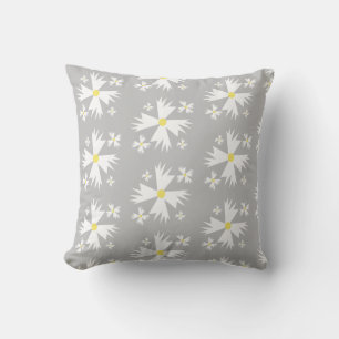 Moderne weiße gelbe und graue Blumenmuster Kissen