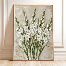 Moderne weiße Gladiolen-Wandkunst auf Leinwand