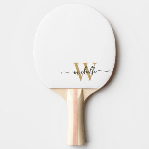 Moderne weiße Gold-Eigenanfertigung Monogramm-Name Tischtennis Schläger