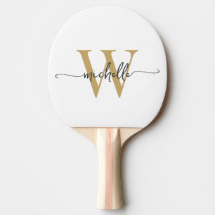 Moderne weiße Gold individuelle Initialen Name Sch Tischtennis Schläger