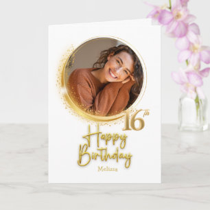 Moderne Weiße & Goldene Foto-Name 16. Geburtstag Karte