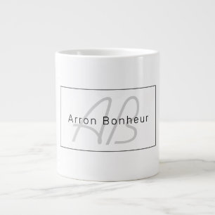 Moderne Weiße Grau & Schwarz Cooler Name & Monog Jumbo-Tasse