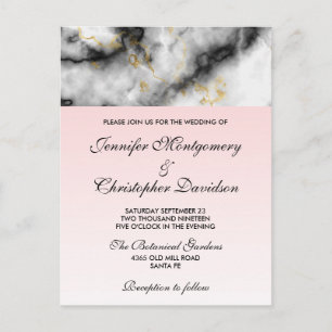 Moderne weiße graue Marmor-Hochzeit mit goldenem B Postkarte