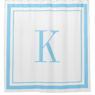 Moderne weiße & himmelblaue Monogramm  Duschvorhang