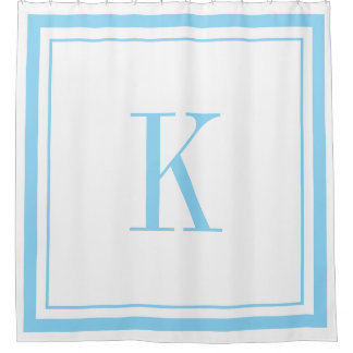 Moderne weiße & himmelblaue Monogramm Duschvorhang