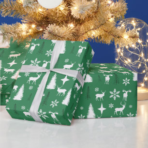 Moderne weiße Hirschwaldmuster Geschenkpapier
