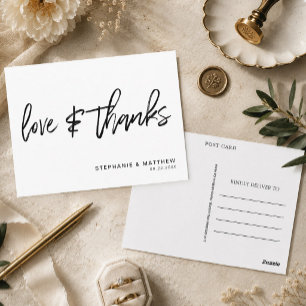 Moderne weiße Hochzeit mit Liebe und Dank Postkarte