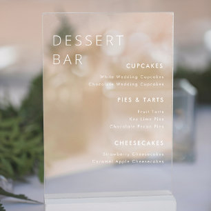 Moderne weiße Hochzeits-Dessertbar-Speisekarte Acrylschild