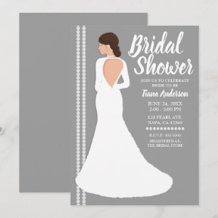 Moderne weiße Hochzeitskleid-Bling-Brautparty Einladung