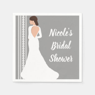 Moderne weiße Hochzeitskleid & Perlen Brautparty Serviette