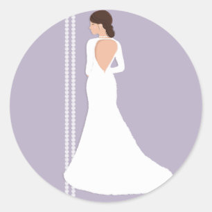 Moderne weiße Hochzeitskleid- und Brillant-Brautpa Runder Aufkleber