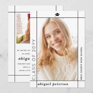 Moderne weiße Klasse 2025 Abschluss Foto Ankündigung