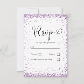 Moderne Weiße Lila Glitter-Hochzeit RSVP Karte