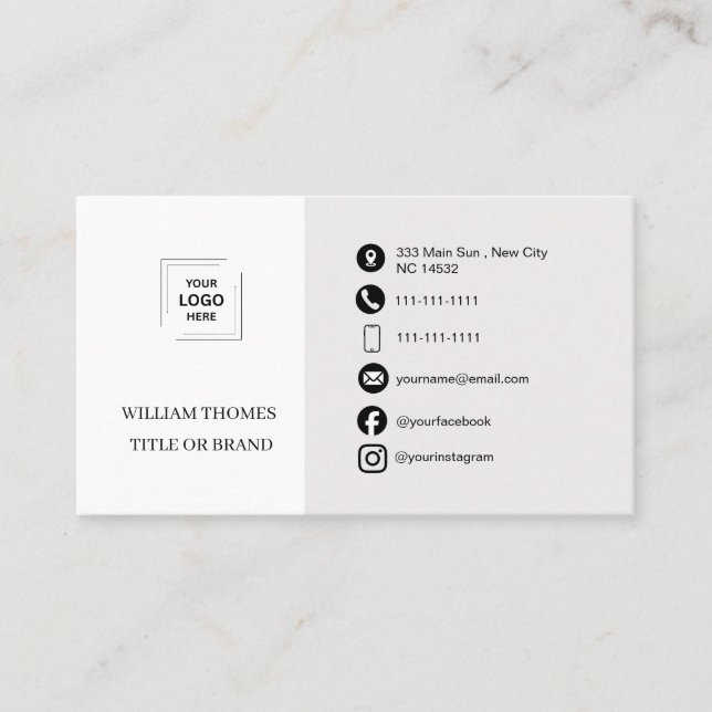 Moderne weiße Logo-Branding-Identität Stil Visitenkarte (Vorderseite)