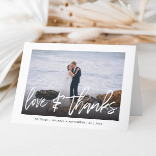 Moderne weiße Love & Thanks vertikale Foto-Hochzei Dankeskarte