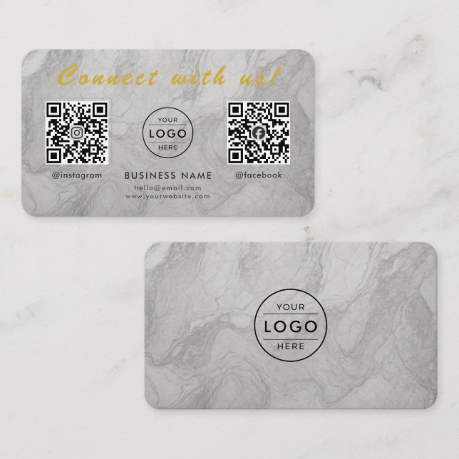 Moderne weiße Marmor-Doppel-QR-Code-Multi-Social-M Visitenkarte (Vorne/Hinten)