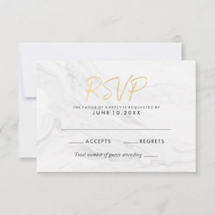 Moderne weiße Marmor-Gold-Schrift   Hochzeits-RSVP RSVP Karte