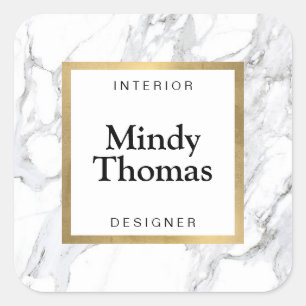 Moderne weiße Marmor-Imitation Gold Rahmen Quadratischer Aufkleber