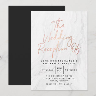 Moderne weiße Marmor-Roségold-Schrift Hochzeit Einladung