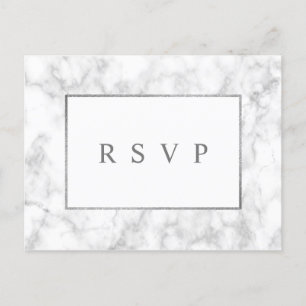 Moderne weiße Marmorhochzeit RSVP Einladung Postca