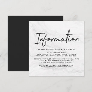 Moderne weiße Marmorschrift Hochzeitsinformation Einladung