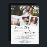 Moderne weiße Minimalschrift 4 Fotos Hochzeit Einladung<br><div class="desc">Moderne Schwarz-Weiß-Schriftzeichen-Hochzeit mit 4 Foto-Gittercollage.</div>