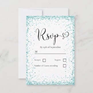 Moderne weiße Minz-Glitter-Hochzeit RSVP Karte